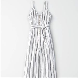 American Eagle Striped Button-Front Jumpsuit